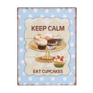 Lyseblåt metal skilt 26x35cm Keep Calm - Eat Cupcakes